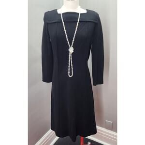 60s Vintage Black Kimberly Knit Wool Shift Dress -M